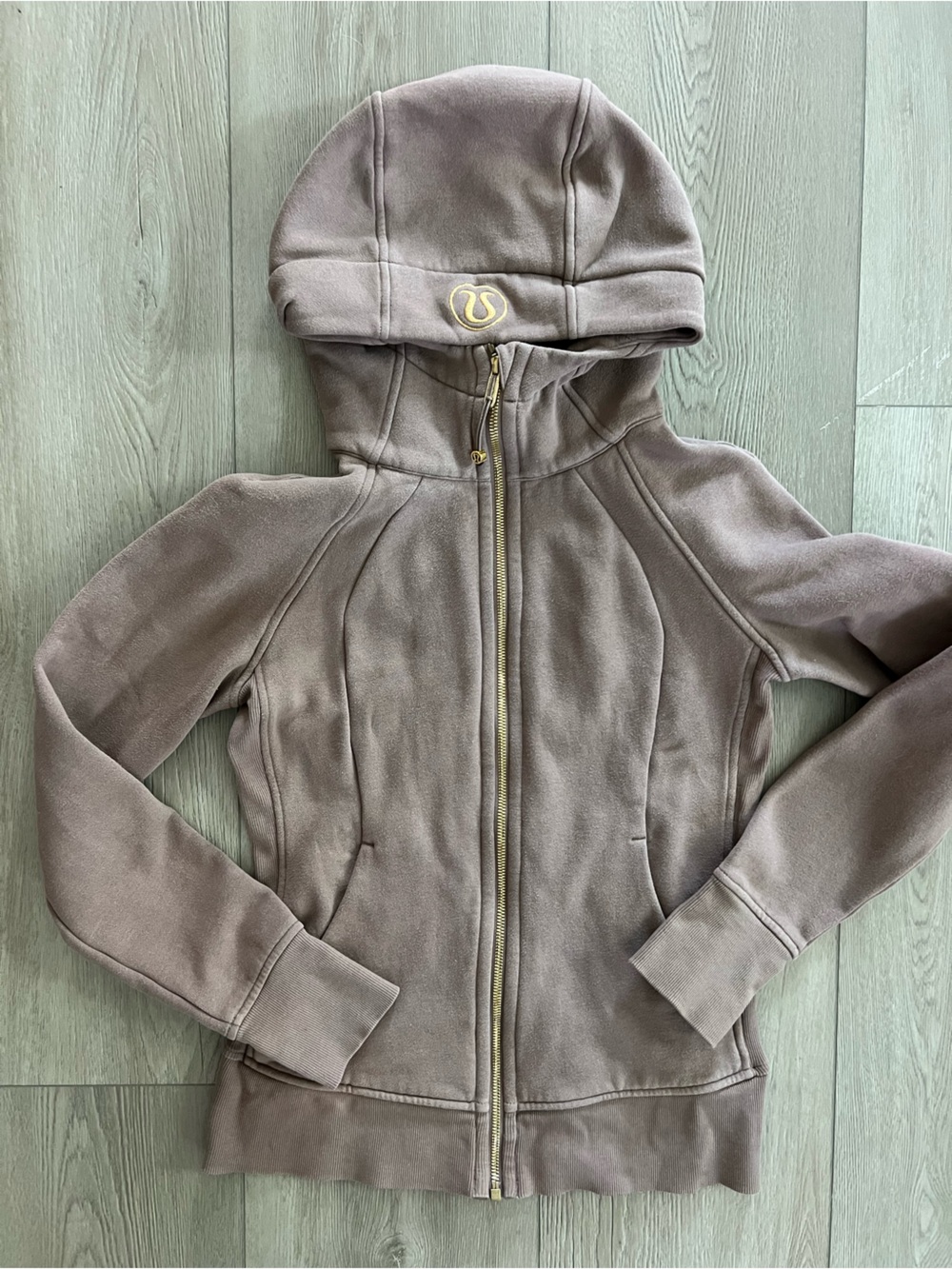 Lululemon Scuba Full-Zip Hoodie Brown Taupe Gold Embroidery 6
